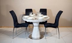 Комплект стол Раунд керамика белый и стулья Марс синий